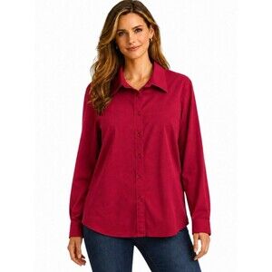 Denim & Co. Raspberry Red Shacket Shirt Jacket Size Large EUC